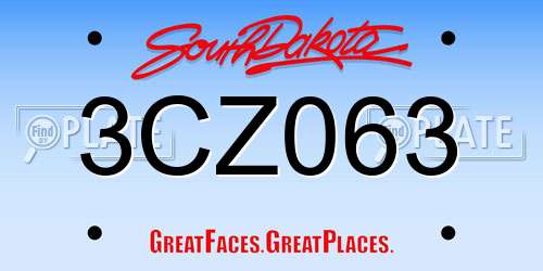 3CZ063 South Dakota License Plate