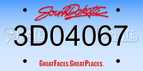 3D04067 South Dakota License Plate