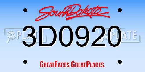 3D0920 South Dakota License Plate