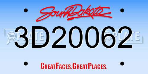 3D20062 South Dakota License Plate