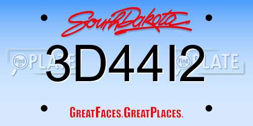 3D44I2 South Dakota License Plate