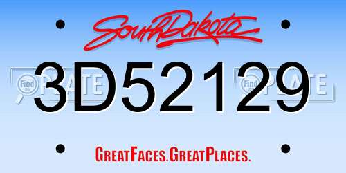 3D52129 South Dakota License Plate