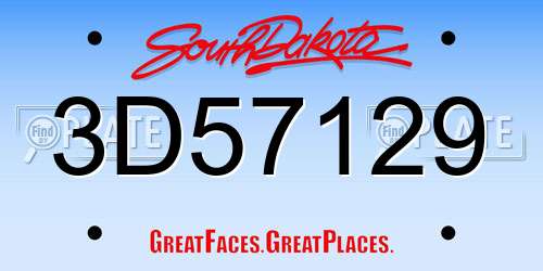 3D57129 South Dakota License Plate