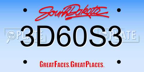 3D60S3 South Dakota License Plate