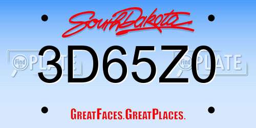 3D65Z0 South Dakota License Plate