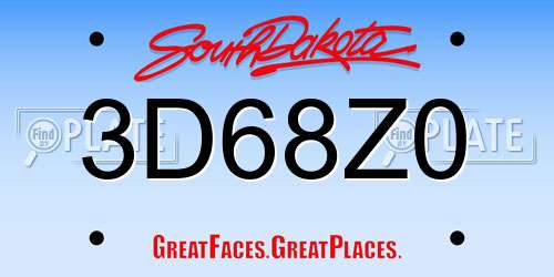 3D68Z0 South Dakota License Plate