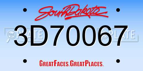 3D70067 South Dakota License Plate
