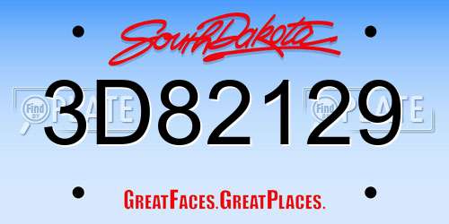 3D82129 South Dakota License Plate