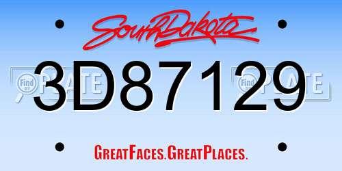 3D87129 South Dakota License Plate