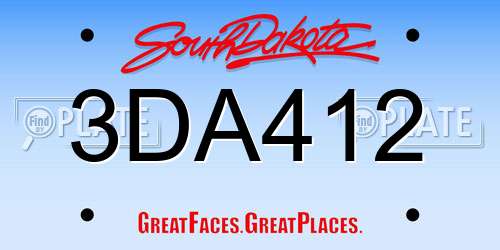 3DA412 South Dakota License Plate