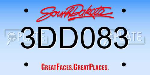 3DD083 South Dakota License Plate