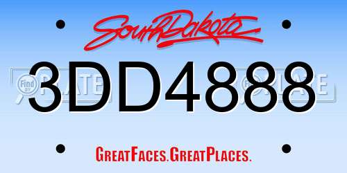 3DD4888 South Dakota License Plate