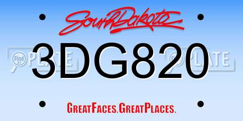 3DG820 South Dakota License Plate