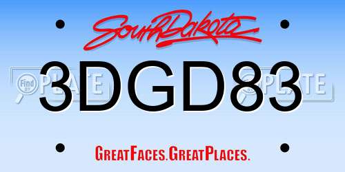 3DGD83 South Dakota License Plate