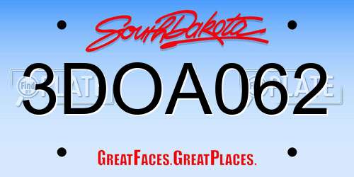 3DOA062 South Dakota License Plate