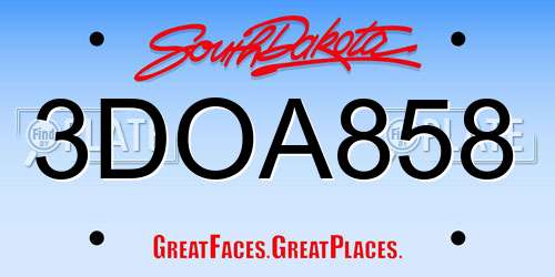 3DOA858 South Dakota License Plate
