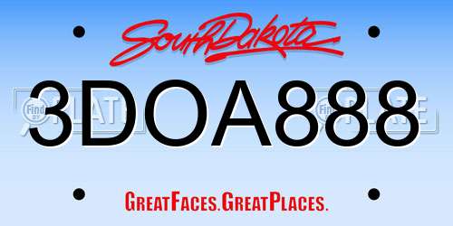 3DOA888 South Dakota License Plate