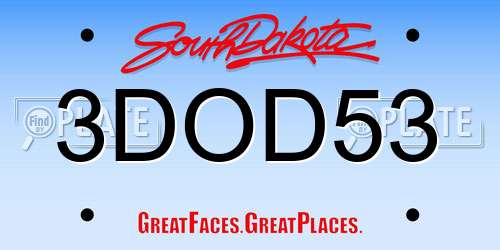 3DOD53 South Dakota License Plate