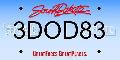 3DOD83 South Dakota License Plate