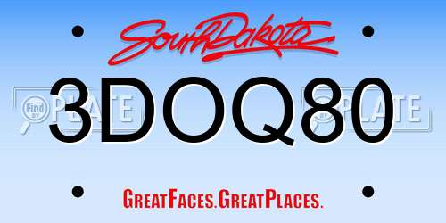 3DOQ80 South Dakota License Plate