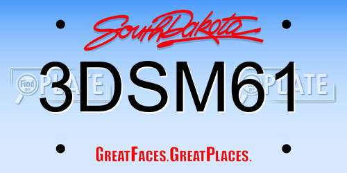 3DSM61 South Dakota License Plate