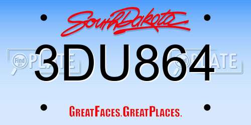 3DU864 South Dakota License Plate