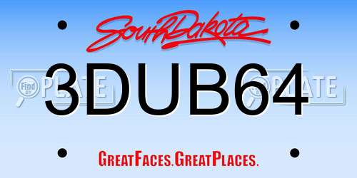 3DUB64 South Dakota License Plate