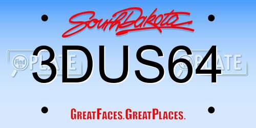 3DUS64 South Dakota License Plate