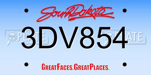 3DV854 South Dakota License Plate