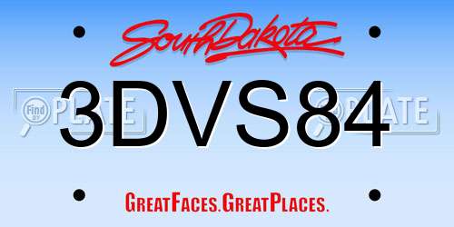 3DVS84 South Dakota License Plate