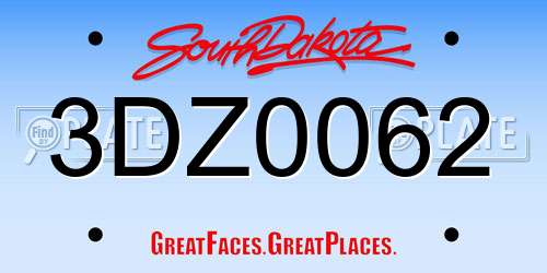 3DZ0062 South Dakota License Plate