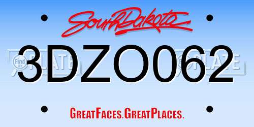 3DZO062 South Dakota License Plate