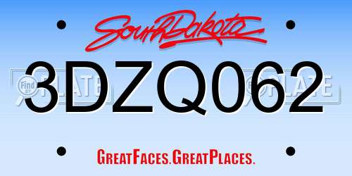 3DZQ062 South Dakota License Plate