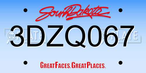 3DZQ067 South Dakota License Plate