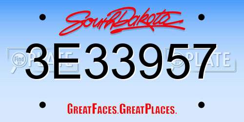 3E33957 South Dakota License Plate
