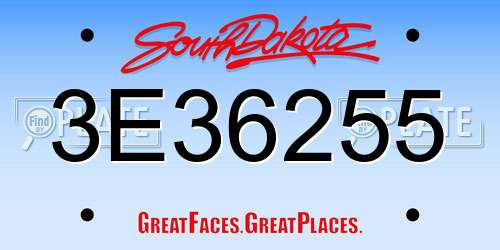 3E36255 South Dakota License Plate