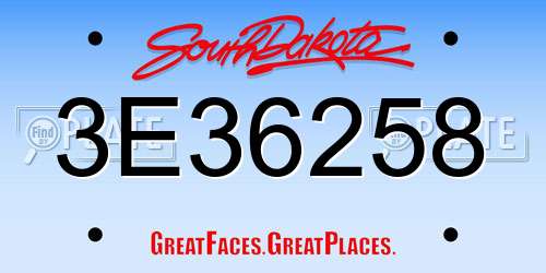 3E36258 South Dakota License Plate