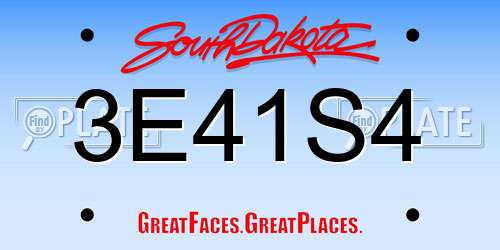 3E41S4 South Dakota License Plate