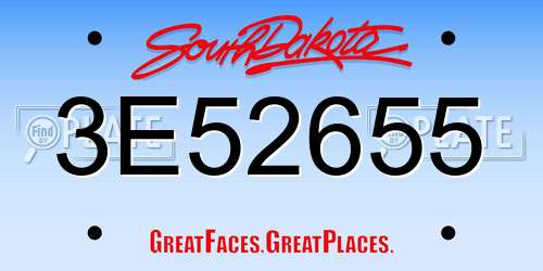 3E52655 South Dakota License Plate