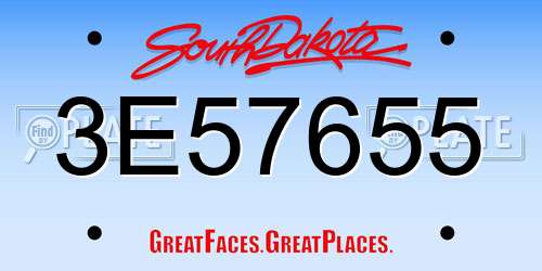 3E57655 South Dakota License Plate