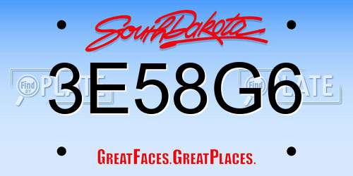 3E58G6 South Dakota License Plate