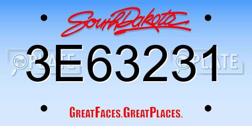 3E63231 South Dakota License Plate