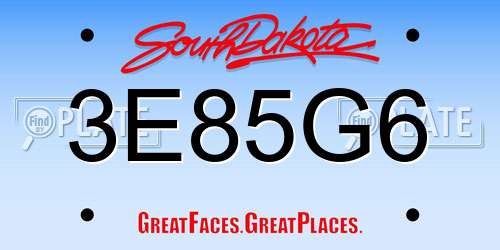 3E85G6 South Dakota License Plate