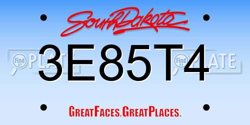 3E85T4 South Dakota License Plate
