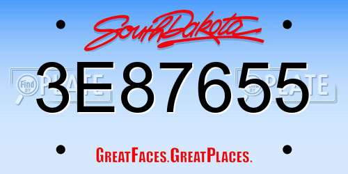 3E87655 South Dakota License Plate