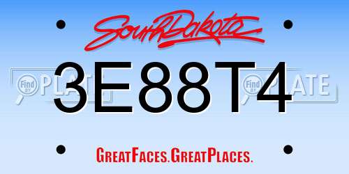 3E88T4 South Dakota License Plate