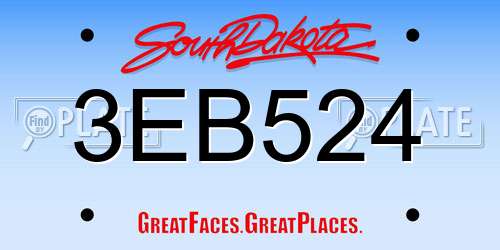 3EB524 South Dakota License Plate
