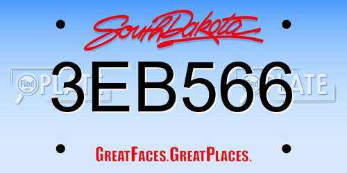 3EB566 South Dakota License Plate