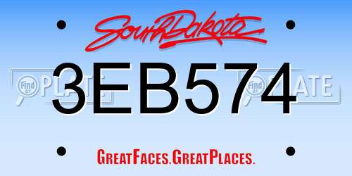 3EB574 South Dakota License Plate