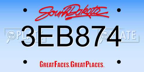 3EB874 South Dakota License Plate
